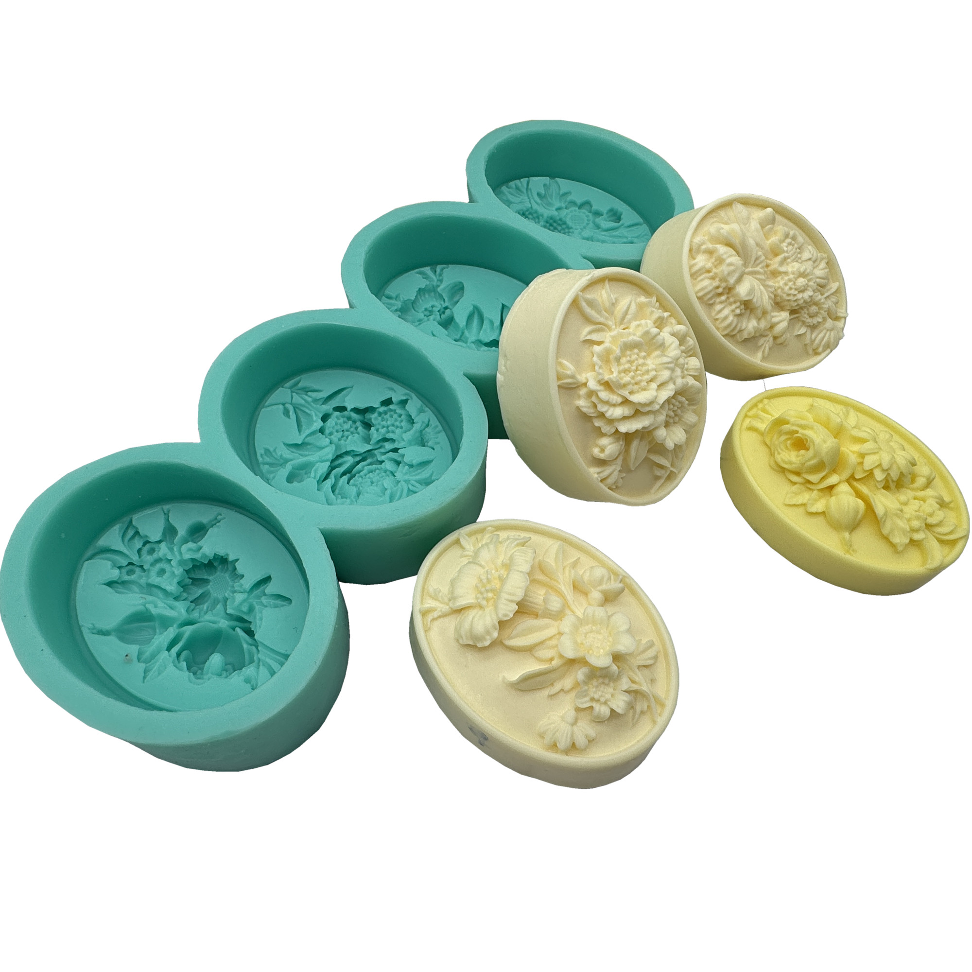 Soap Making Items - 4Cavity Oval Flower 3D Soap Mold