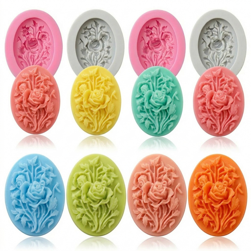 Soap Making Material - 4 Silicone mold with flower shape，Easy-to-demold